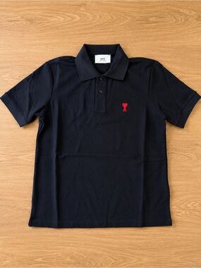 AMI Paris Ami de Cœur Black Polo Shirt Men’s Medium